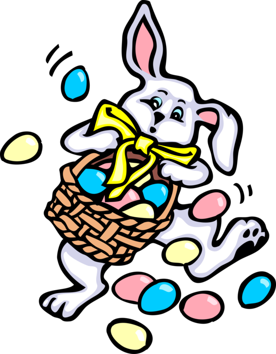 Vector Illustration of Pascha Easter Bunny Rabbit with Basket of Easter Eggs