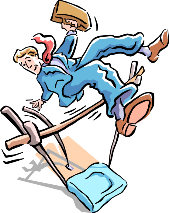 Vector Illustration of Businessman Track and Field Vaulter Vaulting Over Obstacles
