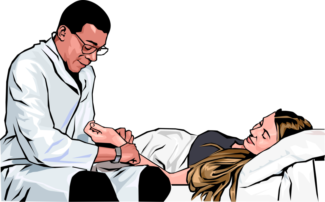 Vector Illustration of Health Care Professional Doctor Physician Examining Pregnant Woman Checks Pulse