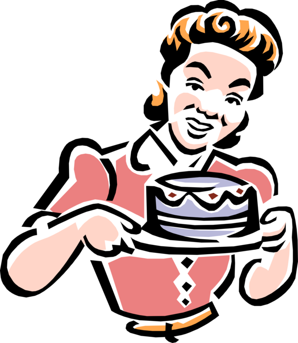 Vector Illustration of Mother Bakes Cake for Family Dessert