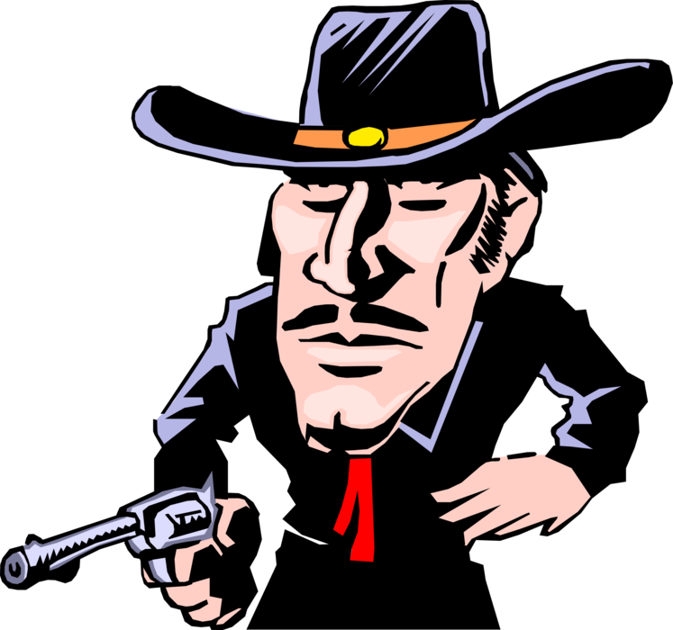 Vector Illustration of Old West Gunslinger Draws His Gun First