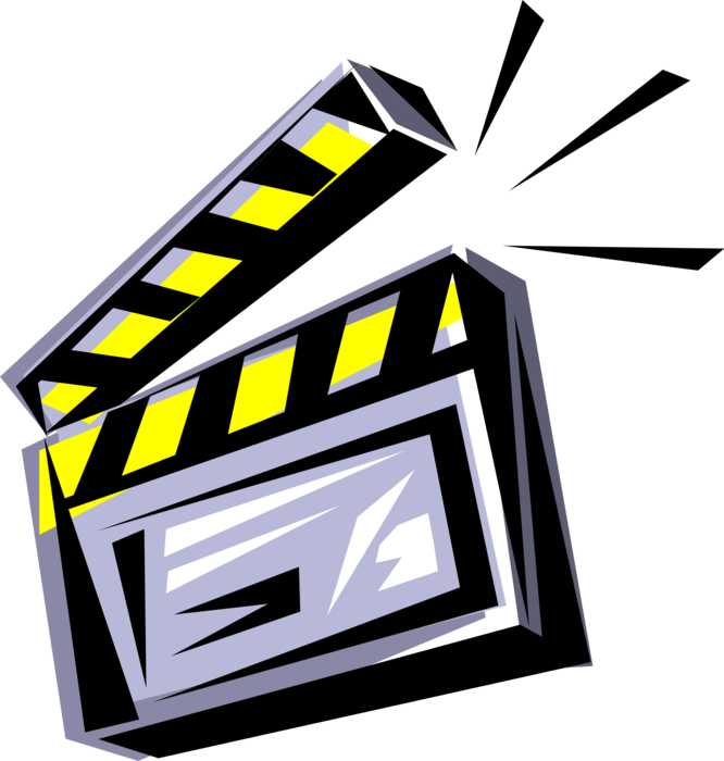 Vector Illustration of Filmmaking and Video Production Clapperboard Slate Synchronizes Picture and Sound