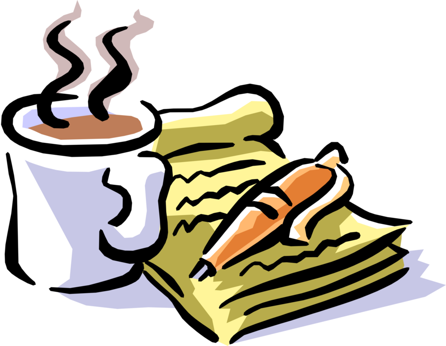 Vector Illustration of Coffee at the Start of Business Day with Notepad and Pen