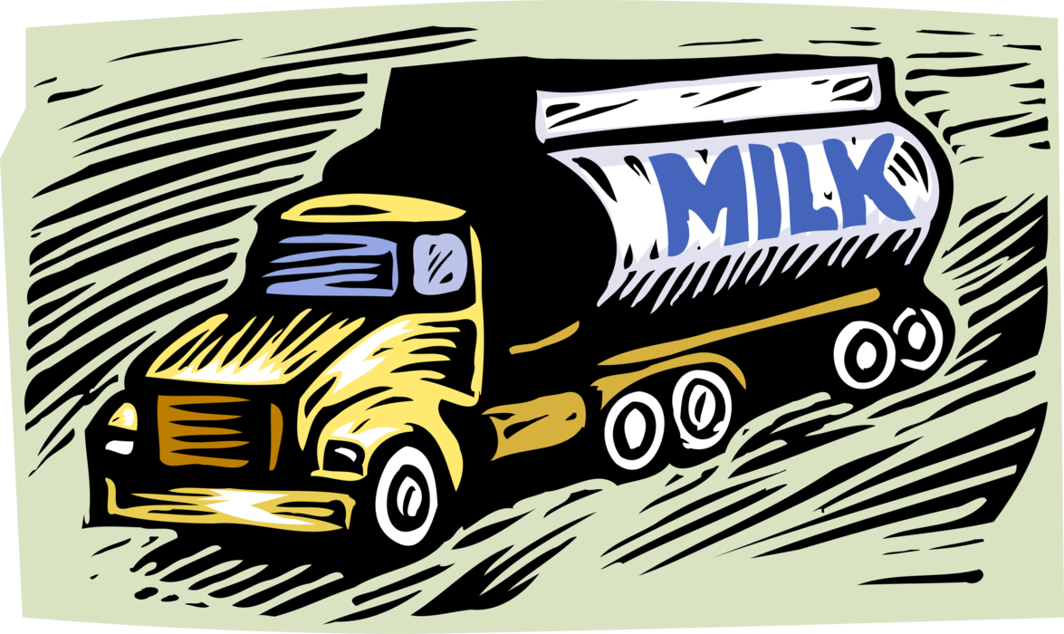 Vector Illustration of Transport Delivery Truck Delivers Fresh Dairy Milk
