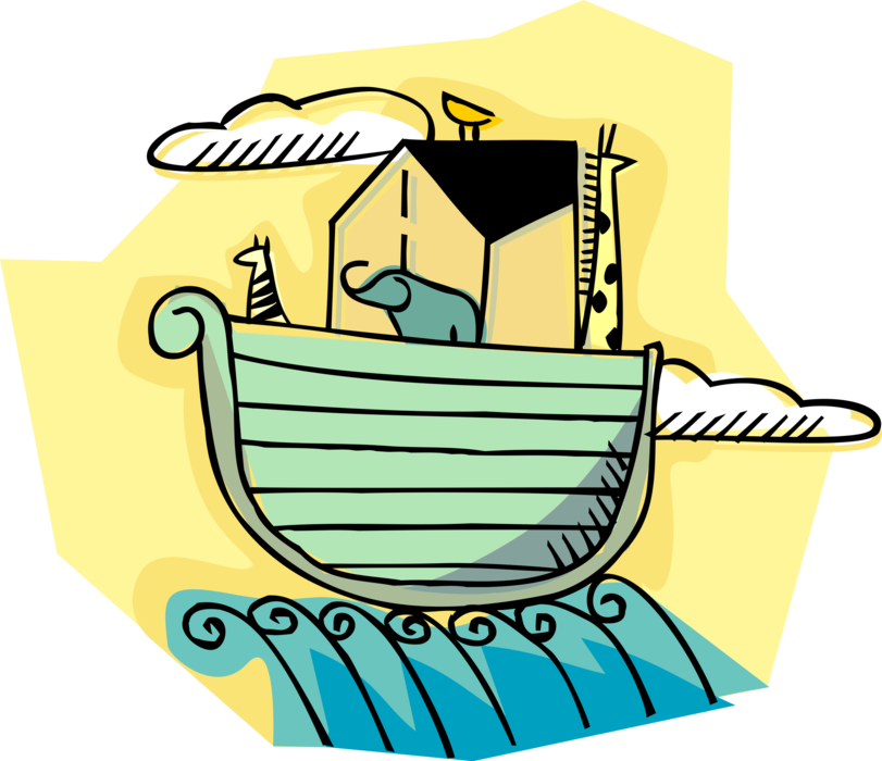 Vector Illustration of Noah's Ark from Genesis Flood Narrative with Animals