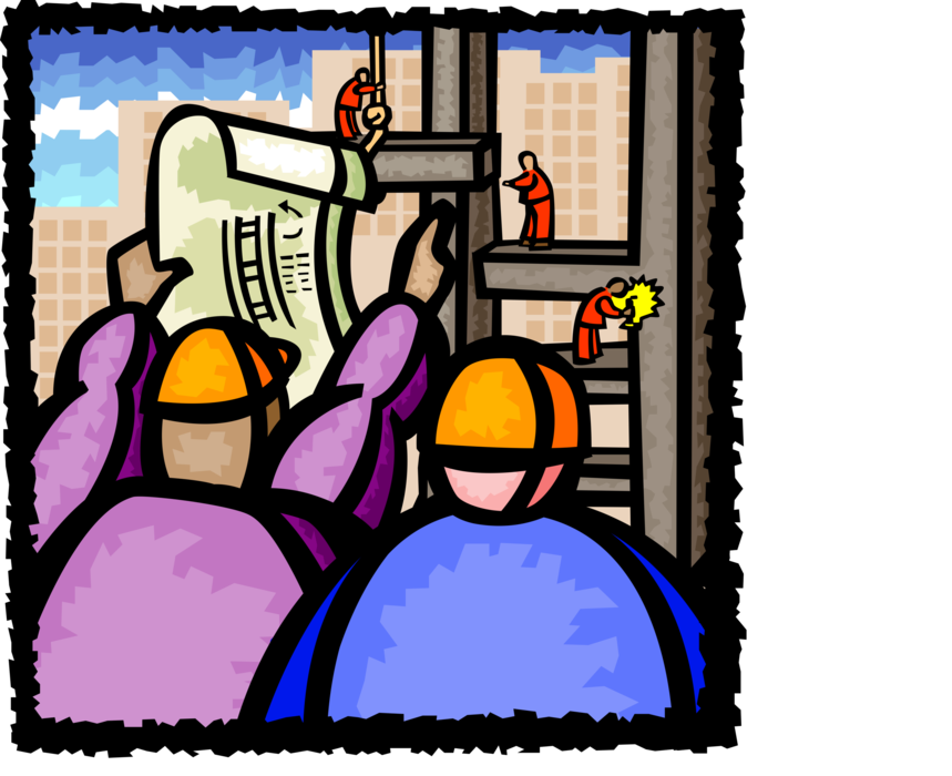 Vector Illustration of Construction Industry Iron Workers Work on Building Site