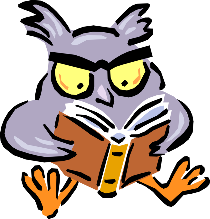 Vector Illustration of Wise Old Owl Bird Symbol of Wisdom and Knowledge Reads Book