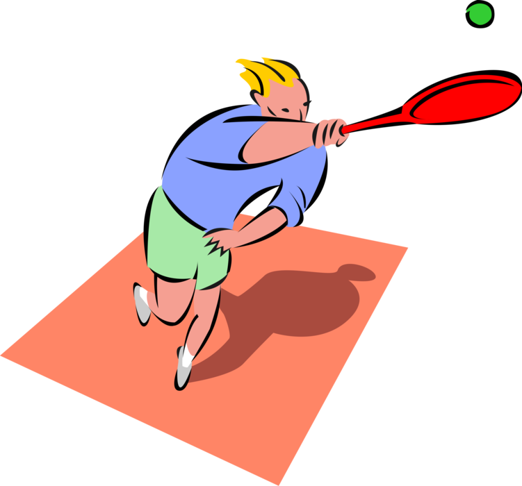 Vector Illustration of Tennis Player with Overhead Forearm Swing of Racket or Racquet on Ball