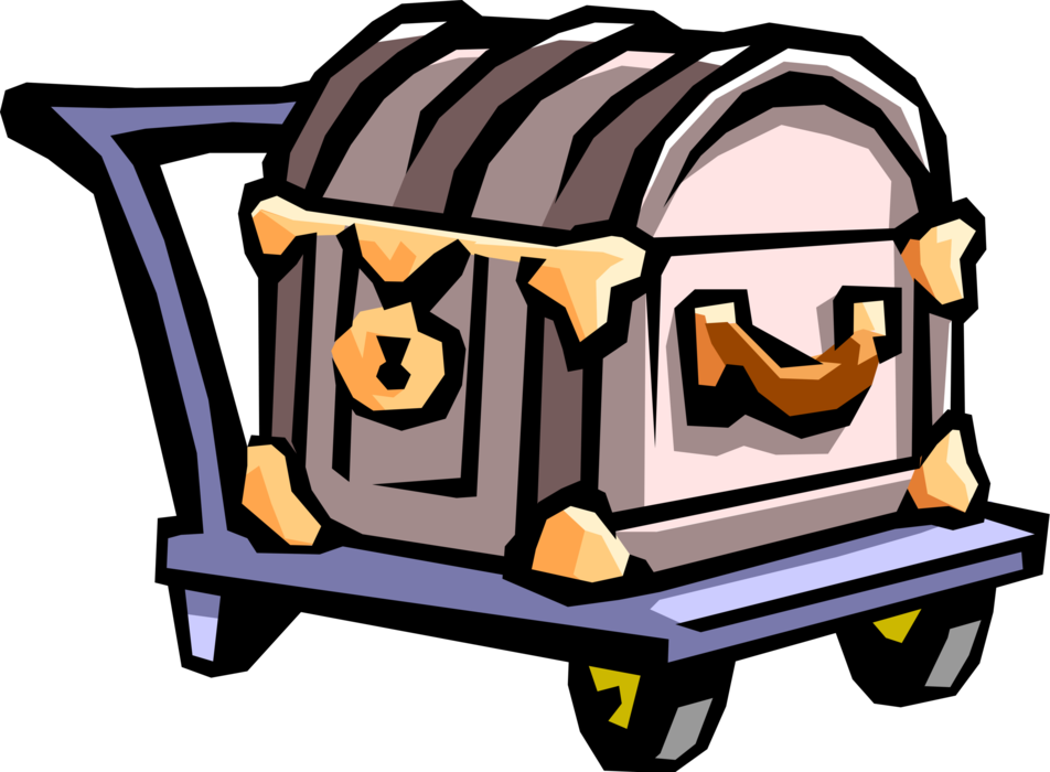 Vector Illustration of Traveler's Baggage or Luggage Suitcase Chest on Dolly Cart