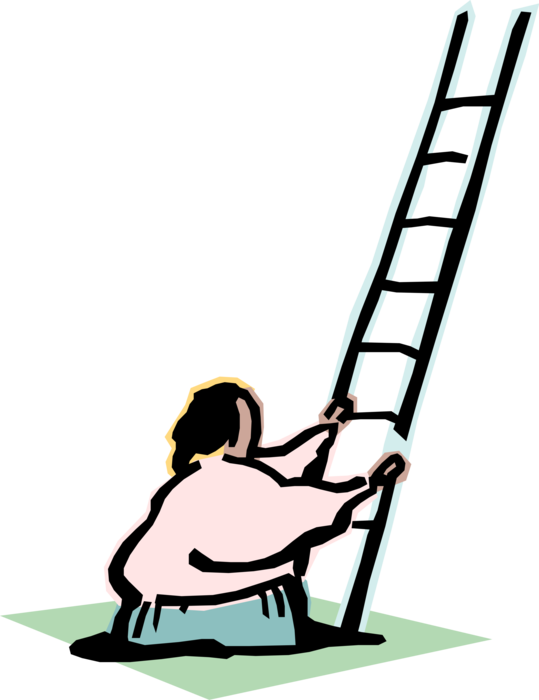Vector Illustration of Businesswoman with Ladder for Climbing and Reaching 