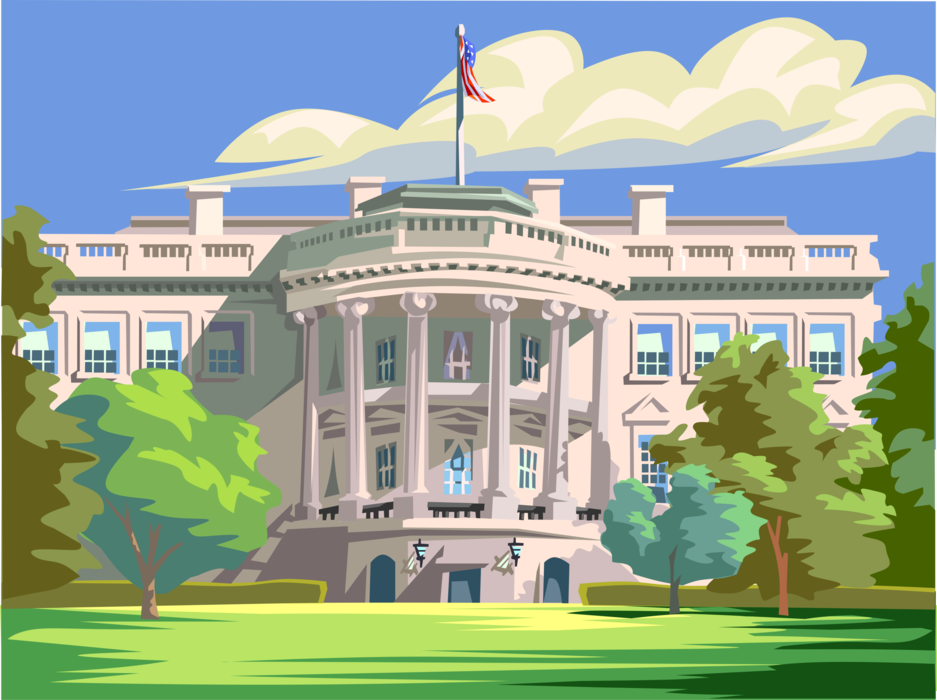 Vector Illustration of The White House, Official Residence of President of the United States, Washington, D.C.