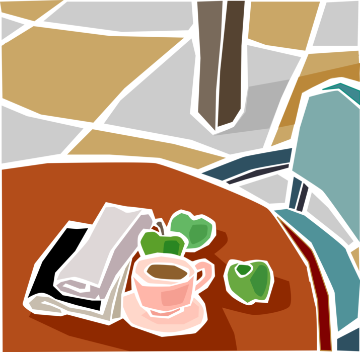 Vector Illustration of Morning Cup of Coffee with Fruit and Newspaper