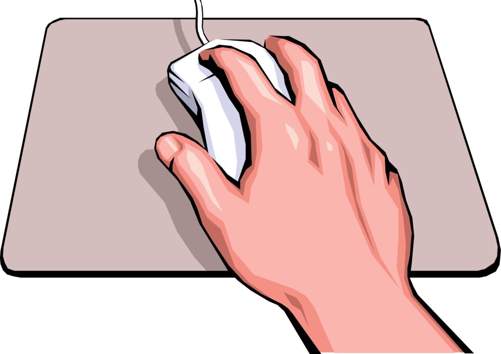 Vector Illustration of Hand with Computer Mouse Pointing Device to Control Graphical User Interface