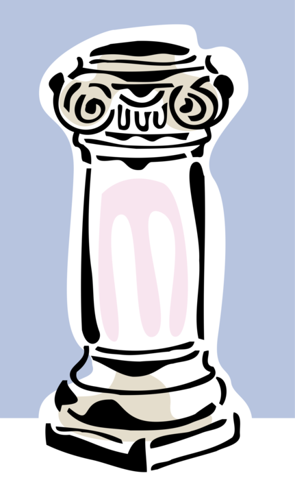 Vector Illustration of Ancient Classic Greek Architecture Ionic Order Column Pedestal with Capital Volutes