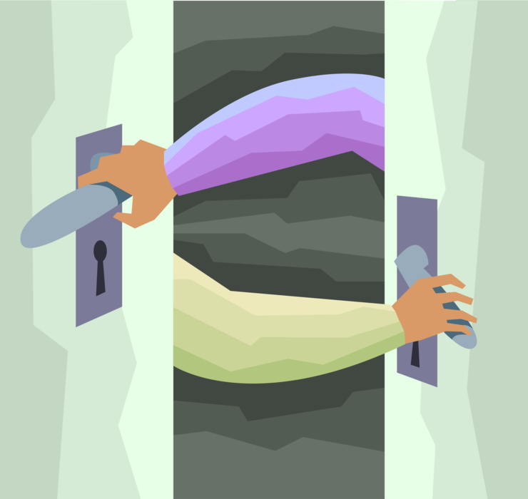 Vector Illustration of Hands Opening and Closing Doors