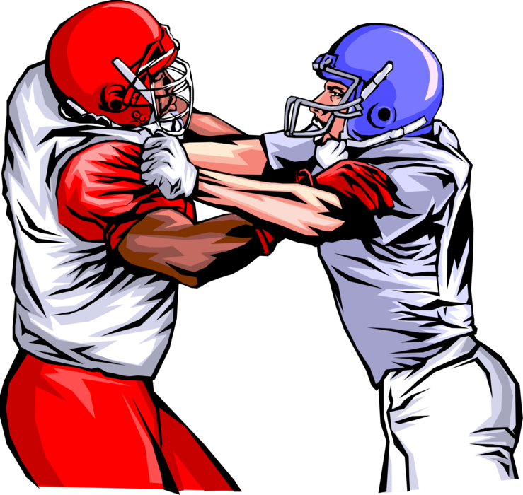 Vector Illustration of Football Players Locked in Battle at Line of Scrimmage