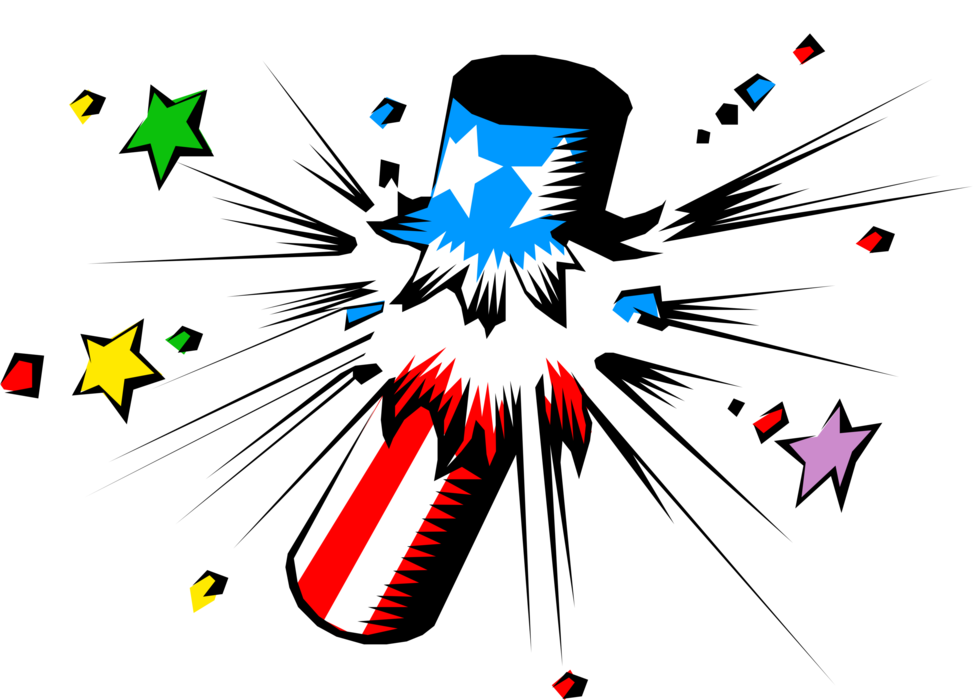 Vector Illustration of Fire Cracker Explodes on the Fourth of July