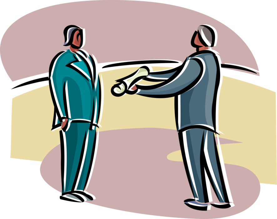 Vector Illustration of Man Handing Document to Another Individual
