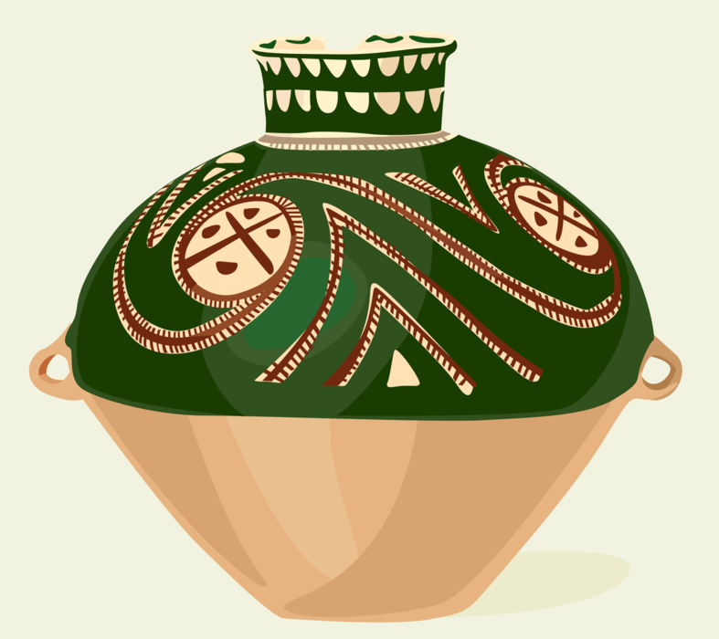 Vector Illustration of Ancient Egypt Decorated Pottery Vessel