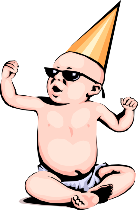 Vector Illustration of Newborn Infant Baby Wearing Sunglasses and Dunce Hat