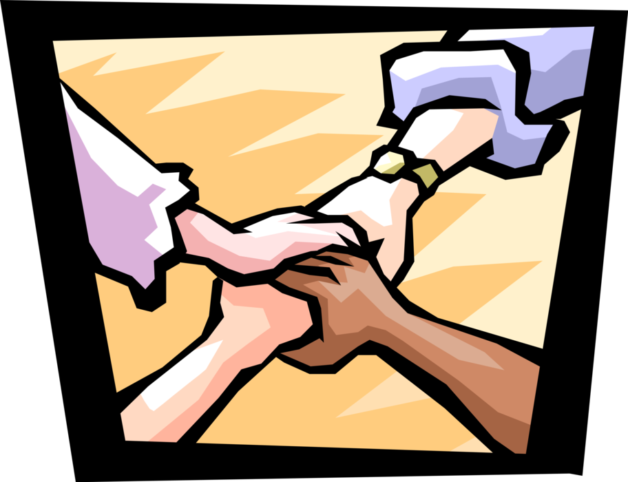 Vector Illustration of Office Workers Joining Hands in Solidarity