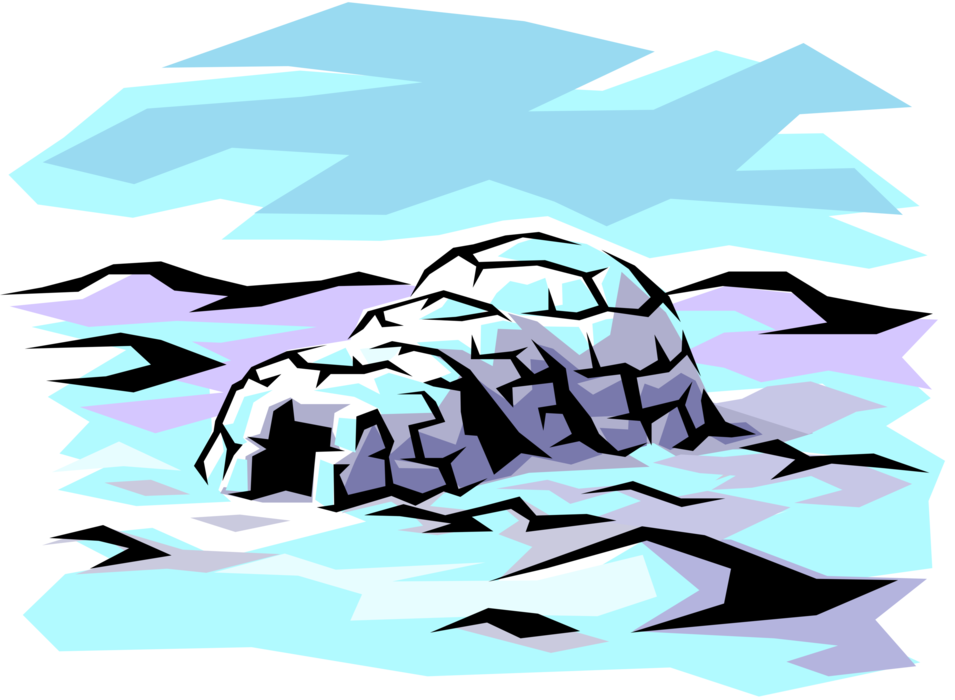Vector Illustration of Arctic Indigenous Peoples Inuit Eskimo Igloo Shelter Dwelling Surrounded by Snow and Ice