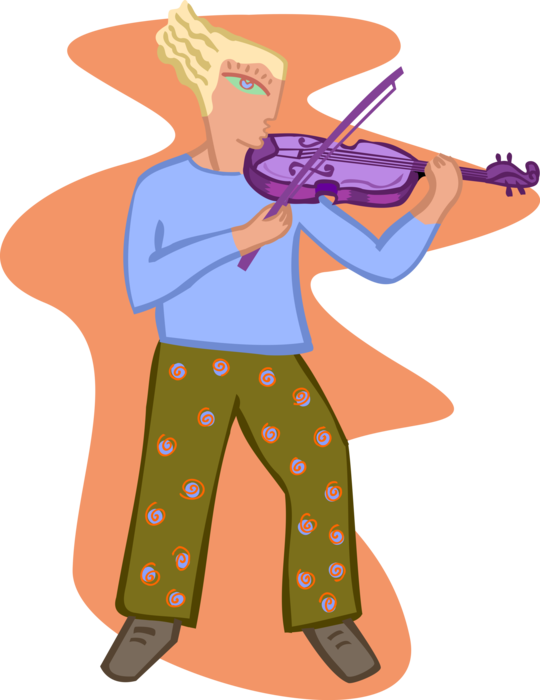 Vector Illustration of Violinist Plays Violin Stringed Musical Instrument