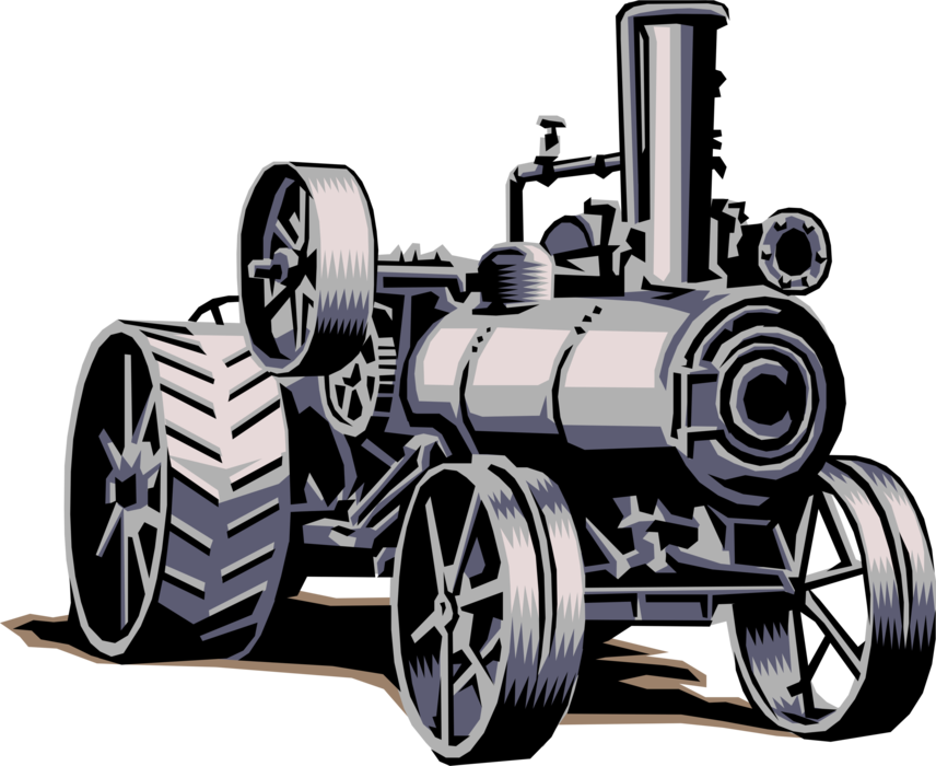 Vector Illustration of Vintage Steam Engine Farm Tractor
