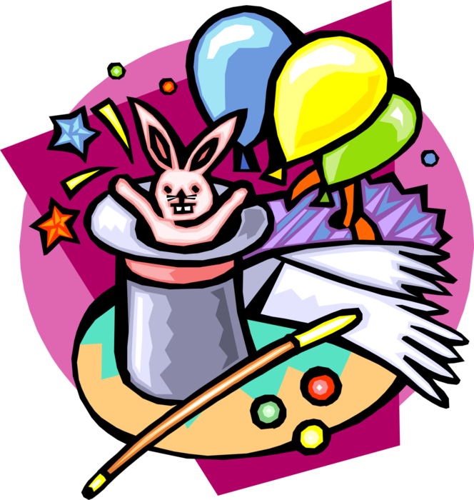 Vector Illustration of Magician Magic Act Party with Rabbit and Hat