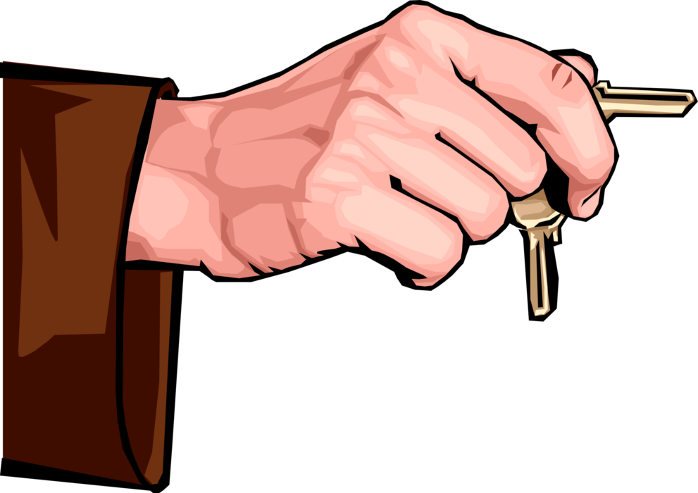 Vector Illustration of Hand Holding Security Keys That Open Padlock Lock