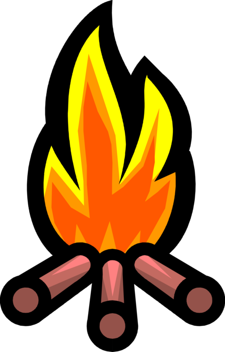 Vector Illustration of Outdoor Recreational Activity Campfire Fire at Campground Campsite Provides Light and Warmth