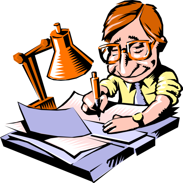Vector Illustration of Businessman Works at Desk with Paperwork