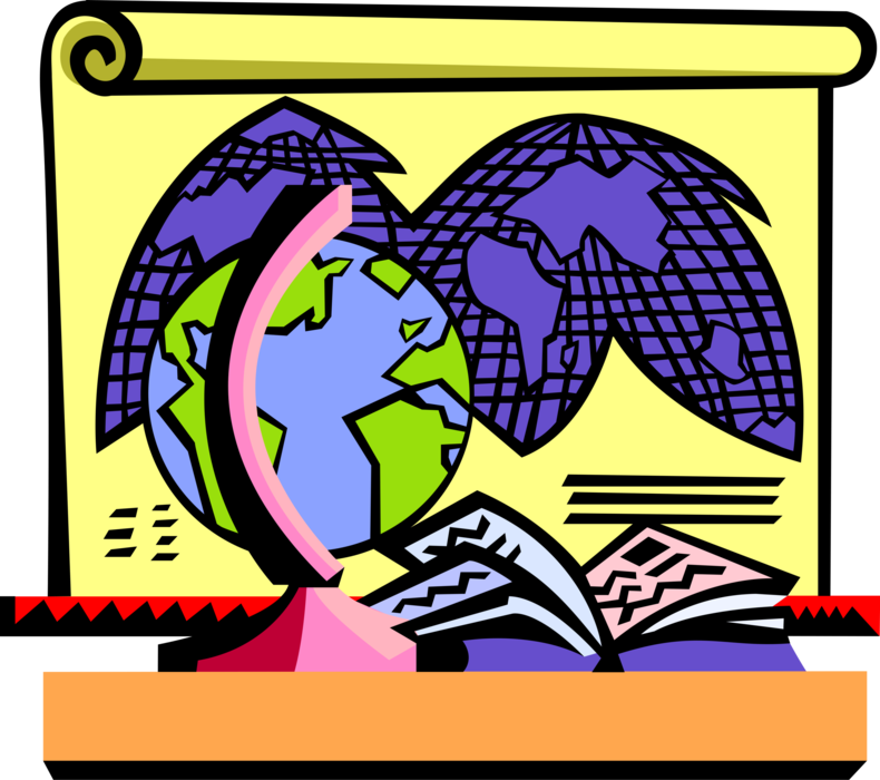 Vector Illustration of School Classroom Education and Learning Globe and Map