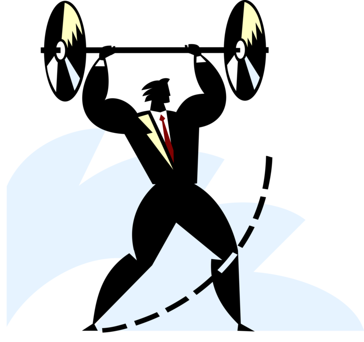 Vector Illustration of Businessman Weightlifter Lifting Barbell Weights