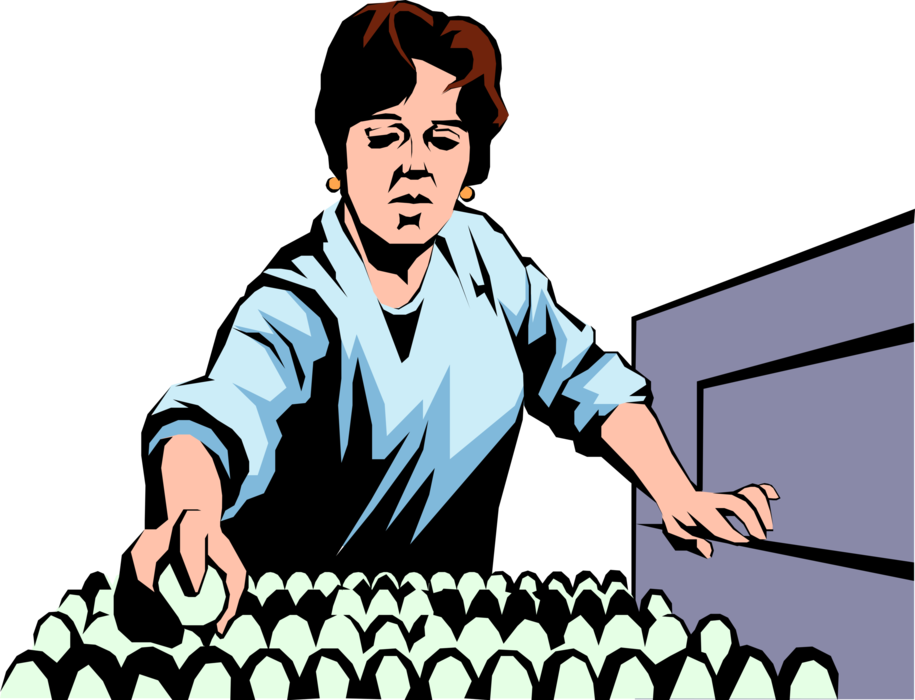 Vector Illustration of Large-Scale Egg Production Worker with Eggs