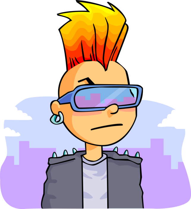 Vector Illustration of Punk Rocker Teen with Spiked Red and Orange Hair