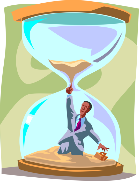 Vector Illustration of Businessman Stops Time as Sands of Time Are Running Out