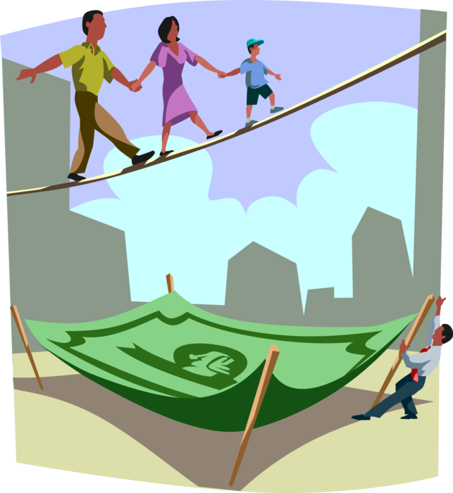 Vector Illustration of Family Walks Financial Tightrope