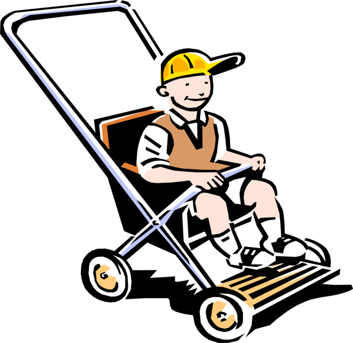 Vector Illustration of 1950's Vintage Style Child in Stroller Carriage