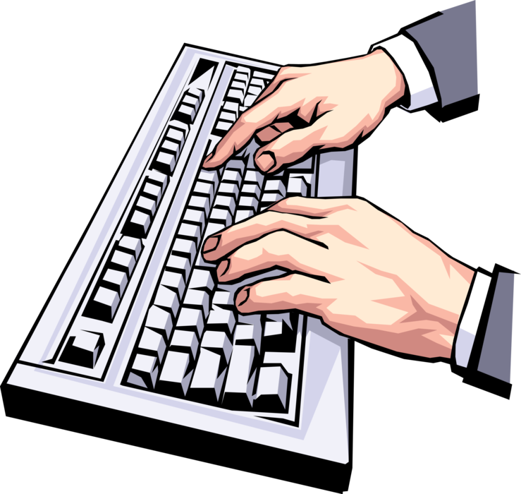 Vector Illustration of Hands Typing at Computer Keyboard