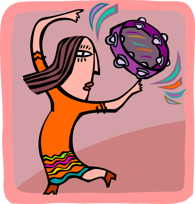 Vector Illustration of Musician Dances and Plays Tambourine