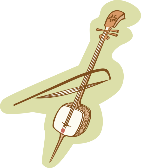 Vector Illustration of Japanese Shanisen Three-Stringed Musical Instrument