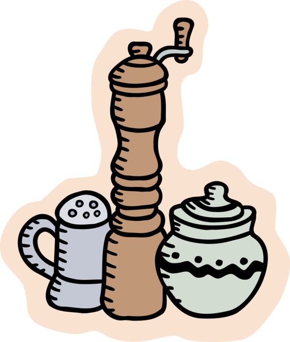 Vector Illustration of Pepper Mill Grinder with Salt and Spice Jar
