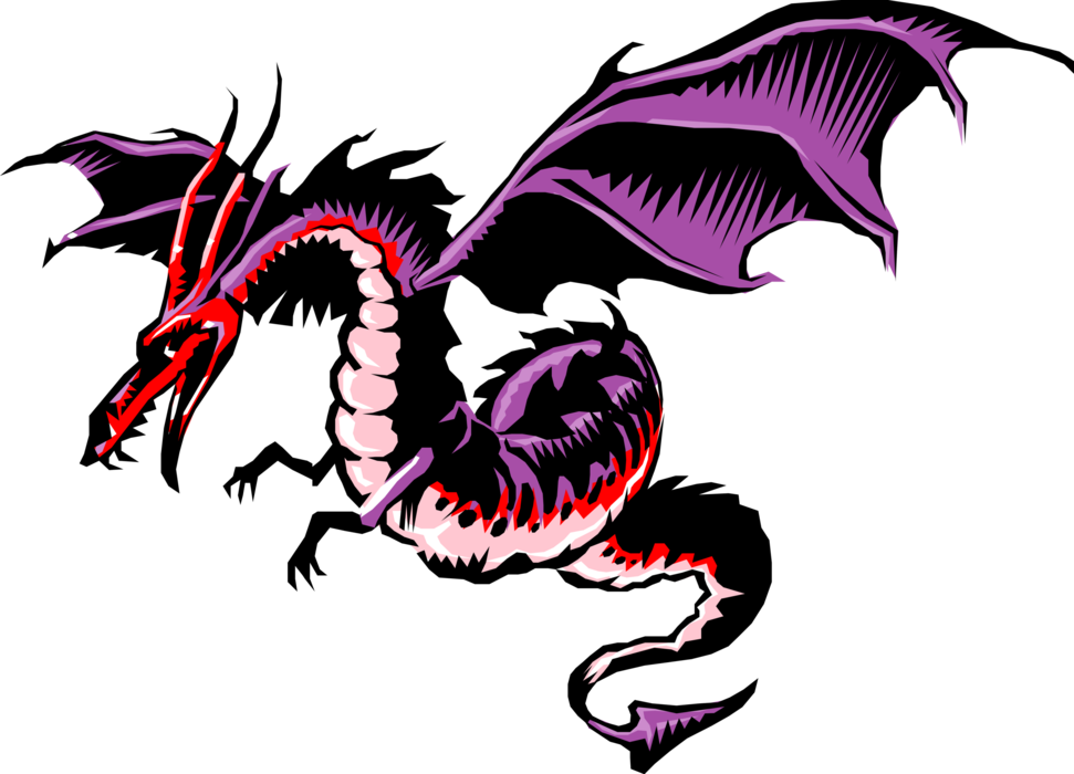 Vector Illustration of Mythological Fire-Breathing Dragon