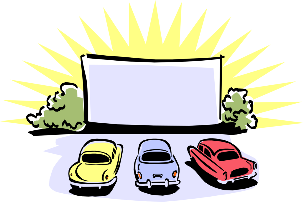 Vector Illustration of Drive-In Movie Theatre or Theater with 50's Style Automobiles