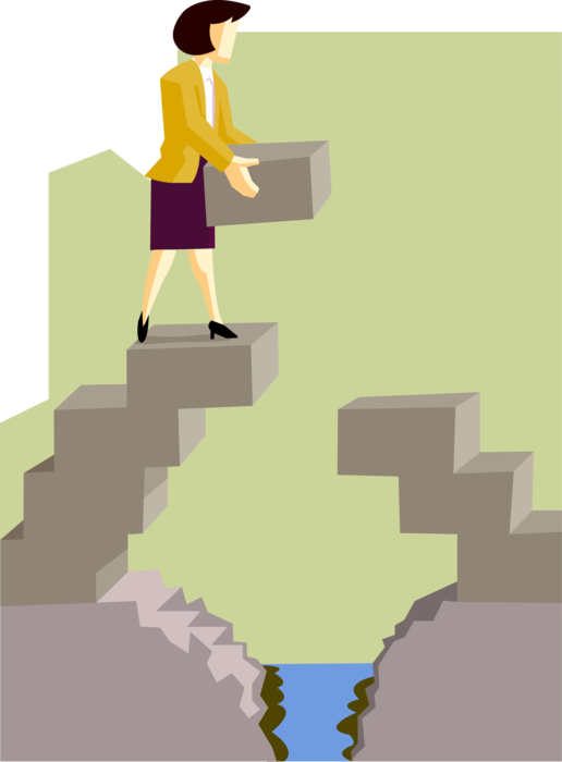 Vector Illustration of Businesswoman Building Bridge Makes Connection