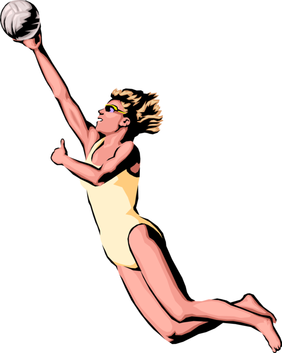 Vector Illustration of Sport of Beach Volleyball Player Spiking Ball