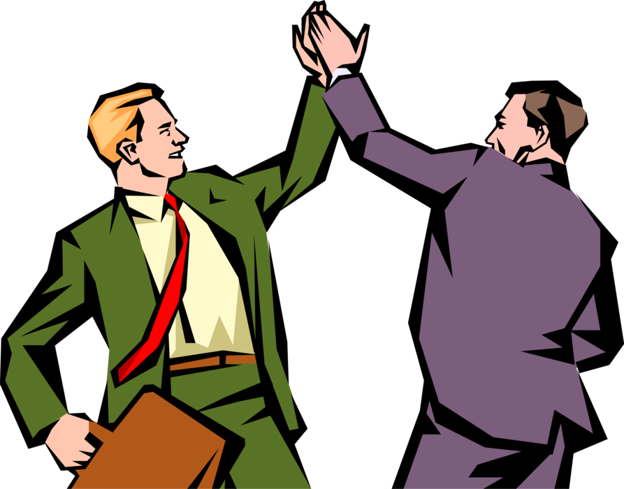 Vector Illustration of Office Sales Guys Celebrate Deal with High-Five