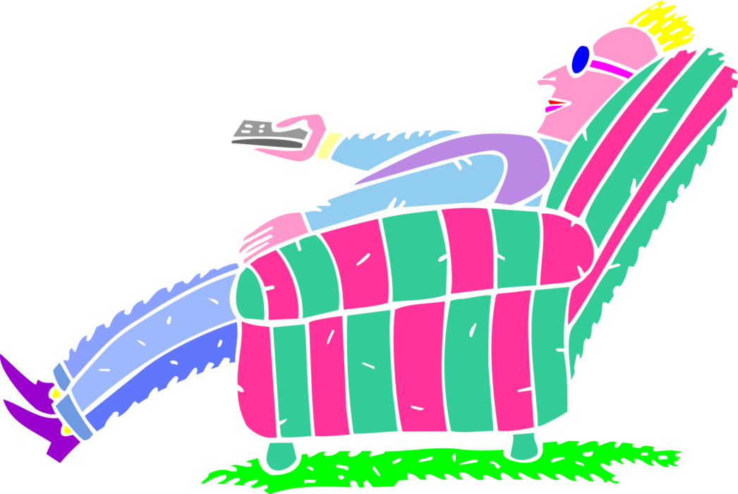 Vector Illustration of Couch Potato with Remote Control in Comfortable Chair