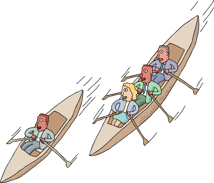 Vector Illustration of Sculling Racers in Racing Rowboats in Competition